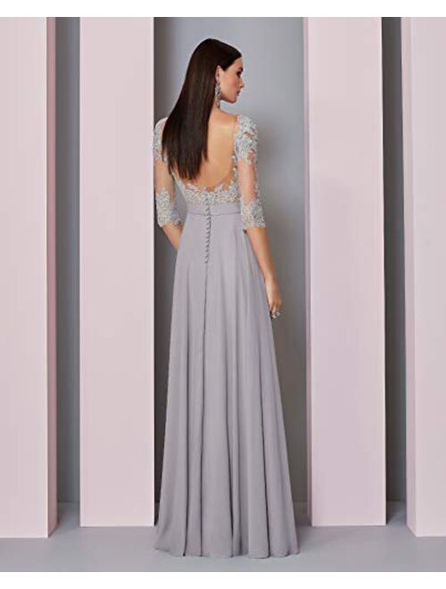 Sheer Jewel Neck Lace Appliques Long Sleeves Open Back A-Line Bridesmaid Dress