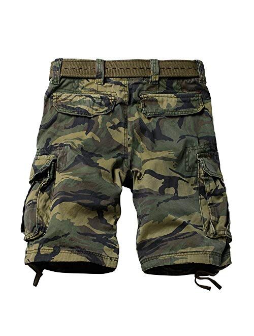 TRGPSG Men's Camo Multi-Pocket Relaxed Fit Casual Shorts, Outdoor Camouflage Cotton Twill Cargo Shorts 11" Inseam