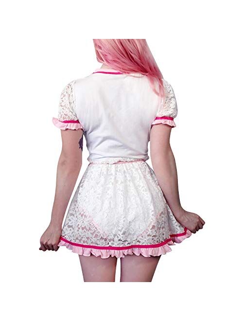 Littleforbig Adult Baby Diaper Lover ABDL Button Crotch Romper Onesie - Daddy's Princess Lacy Dress