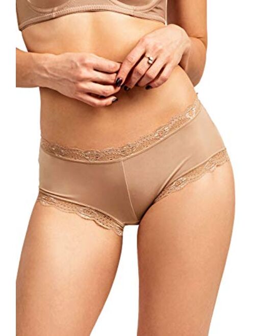 Women's Premium Lace Trim Detail Full Coverage Hipster Panty Underwear Multipack (Pack of 6 or 2)