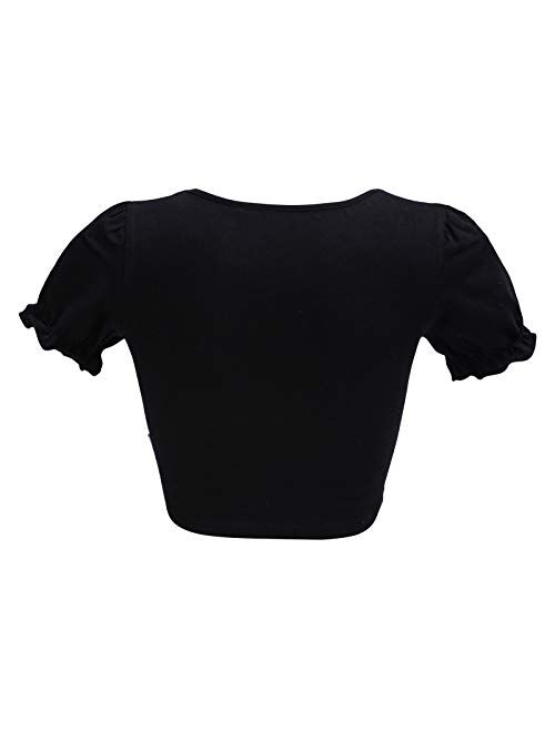 Littleforbig Kawaii Crop top Puff Sleeve Scoop Neck Shirt