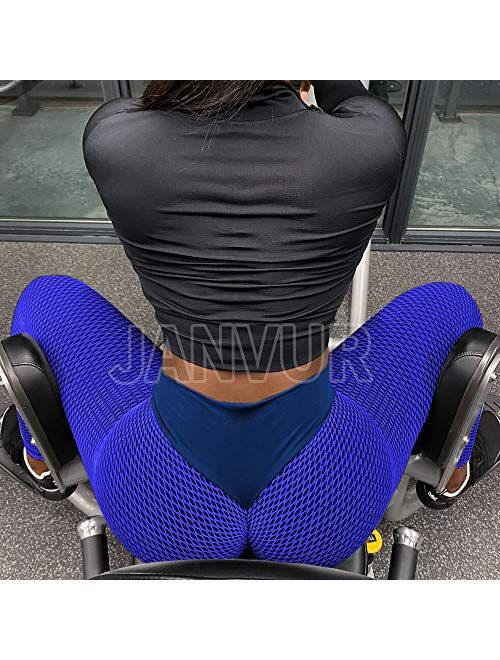 JANVUR Women's Anti Cellulite Ruched Butt Lifting Leggings Booty Lifting Yoga Pants Textured Tights