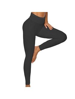 GAEAGOK Ruched Butt Lifting High Waist Textured Yoga Pants Tummy Control Workout Leggings