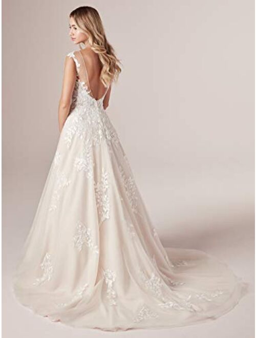 ONEDress Modest Lace Appliques Wedding Dresses with Sleeves Illusion A-Line Wedding Bridal Gown