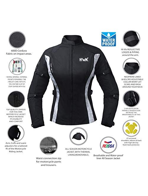 HWK Women's Motorcycle Jacket For Women Rain Waterproof Biker Moto Riding Ladies Motorbike Jackets CE ARMORED