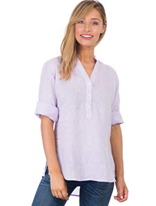 CAMIXA Linen Casual Relaxed Blouse Popover Shirt 3/4 Sleeve Tunic