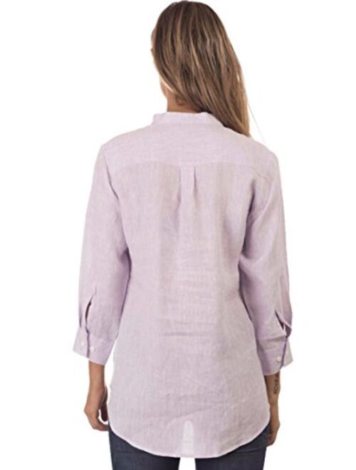 CAMIXA Womens 100% Linen Casual Relaxed Blouse Popover Shirt 3/4 Sleeve Tunic 