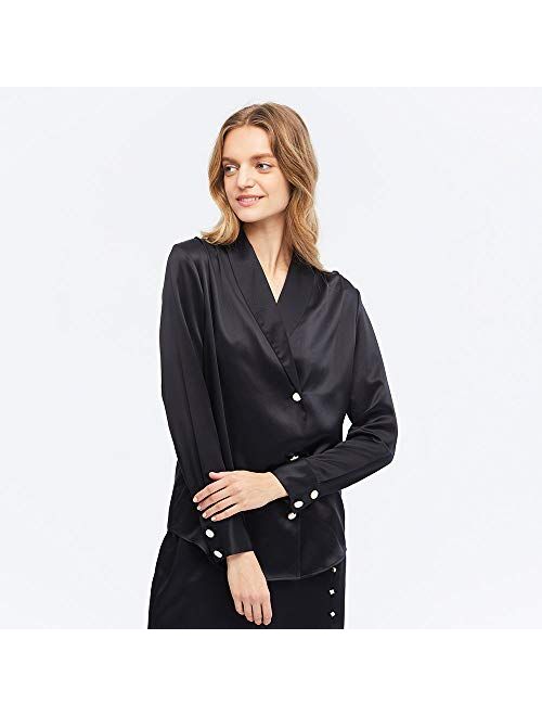 LilySilk Shawl Collar Long Sleeve Silk  Shirt