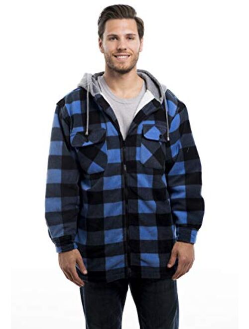 TrailCrest Men's Warm Sherpa Lined Hoodie Fleece Shirt Jacket, Classic Zip Up Buffalo Plaid (Regular and Big & Tall Sizes)