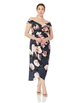 Women's Apparel Hug Shoulder Plus Size Formal Floral Print Maxi Dress