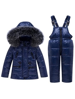 JiAmy Kids Snowsuit 2-Piece Skisuit Set - Winter Puffer Jacket and Snow Bib Pants
