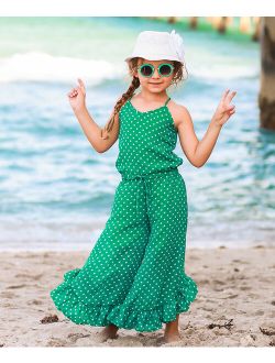 Green Dot Ruffle-Accent Palazzo Jumpsuit - Toddler & Girls