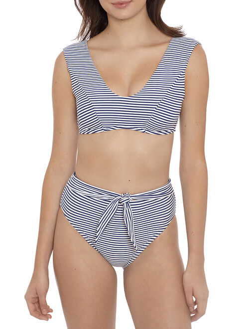 Time and Tru Women's Storm Blue Stripe  Bikini Bottom Swimsuit
