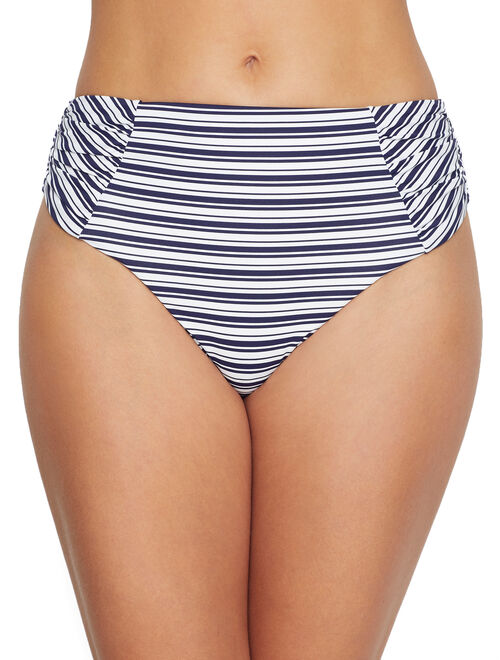 Birdsong Women's Newport Stripe Ruched High-Waist Bikini Bottom Style-S20154-NWST