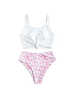 Women's High Waisted Bikini Scoop Neck Swimsuit Two Pieces Bathing Suit