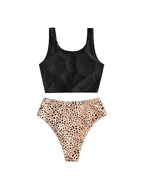 ZAFUL Women's High Waisted Bikini Scoop Neck Swimsuit Two Pieces Bathing Suit