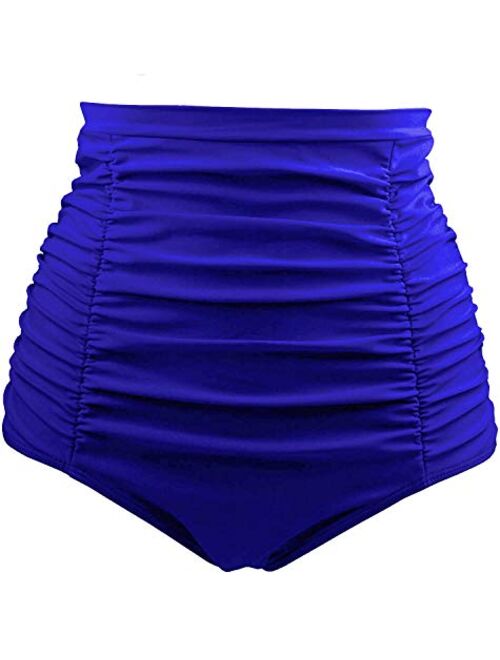 Tempt Me Women's High Waisted Swimsuit Bottom Tummy Control Ruched Bikini Bottom Vintage Swim Shorts Tankini Briefs