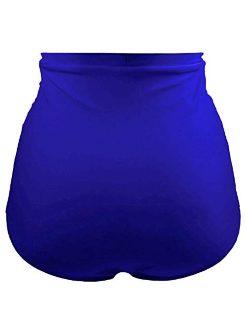 Tempt Me Women's High Waisted Swimsuit Bottom Tummy Control Ruched Bikini Bottom Vintage Swim Shorts Tankini Briefs