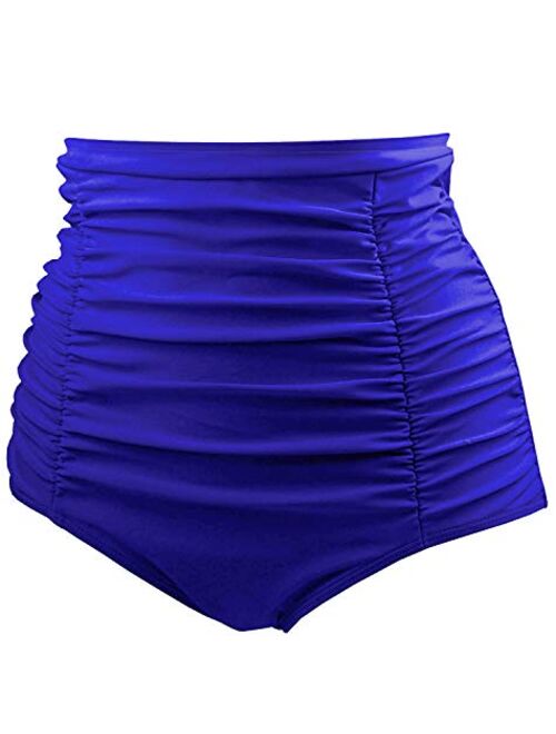 Tempt Me Women's High Waisted Swimsuit Bottom Tummy Control Ruched Bikini Bottom Vintage Swim Shorts Tankini Briefs