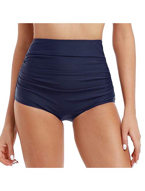 Mycoco Women's High Waisted Bikini Bottom Bathing Suit Brief Shirred Swim Bottom