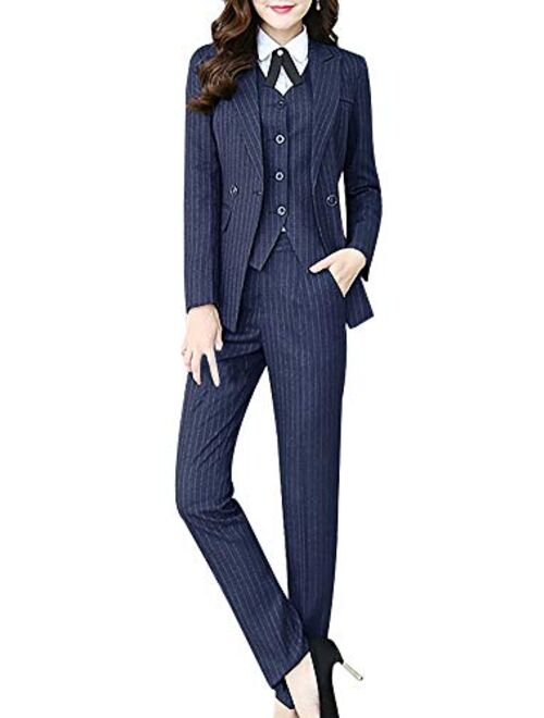 LISUEYNE Women's Three Pieces Office Lady Stripe Blazer Business Suit Set Women Suits Work Skirt/Pant,Vest Jacket