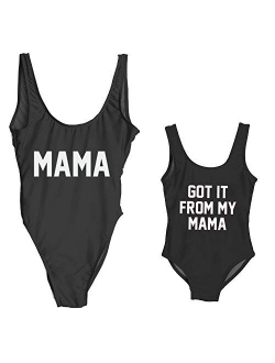 Elightvap Family Matching Mother Child Letter Print Swimsuit Monokini Women Toldder Girl One Piece Bathing Suit Swimwear