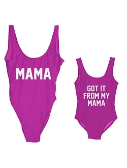 Elightvap Family Matching Mother Child Letter Print Swimsuit Monokini Women Toldder Girl One Piece Bathing Suit Swimwear