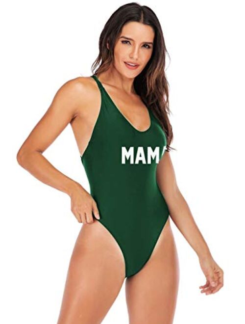 Elightvap Family Matching Mother Child Letter Print Swimsuit Monokini Women Toldder Girl One Piece Bathing Suit Swimwear