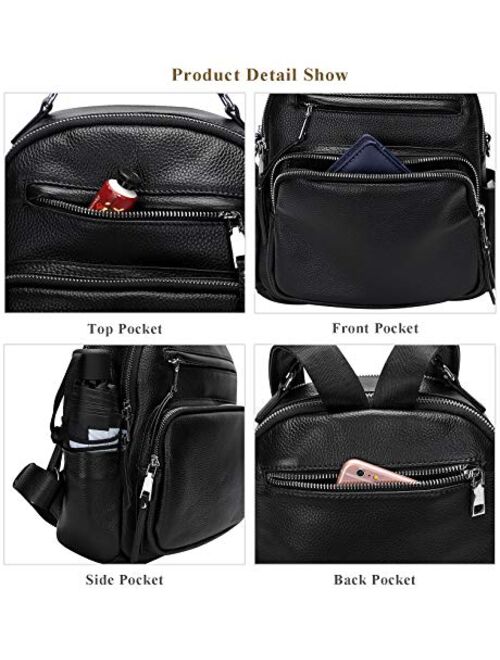 ALTOSY Genuine Leather Backpack for Women Small Convertible Backpack Purse Ladies Shoulder Bag 4 in 1 to Carry