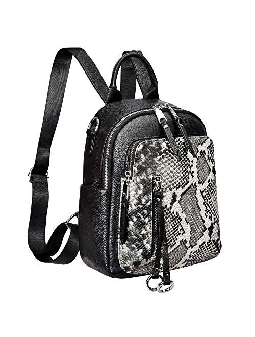 ALTOSY Fashion Genuine Leather Backpack Purse for Women Shoulder Bag Casual Daypack Medium(S10 Beige/Black)
