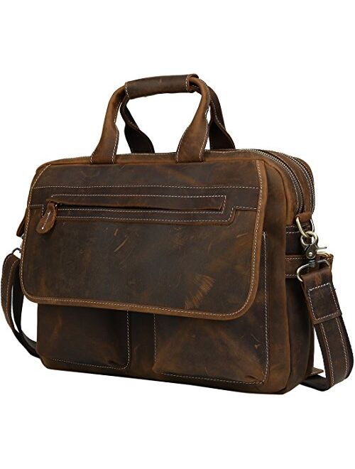 Iswee Leather Briefcase Fit under 16.5" Laptop Tote Shoulder Bag for Men Messenger Satchel Work Case Handbags Crossbody (Dark Brown, Large)