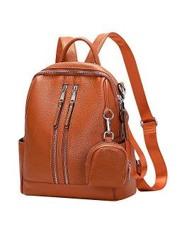 Genuine Leather Backpack Purse for Women Versatile Shoulder Bags with mini Coin Purse