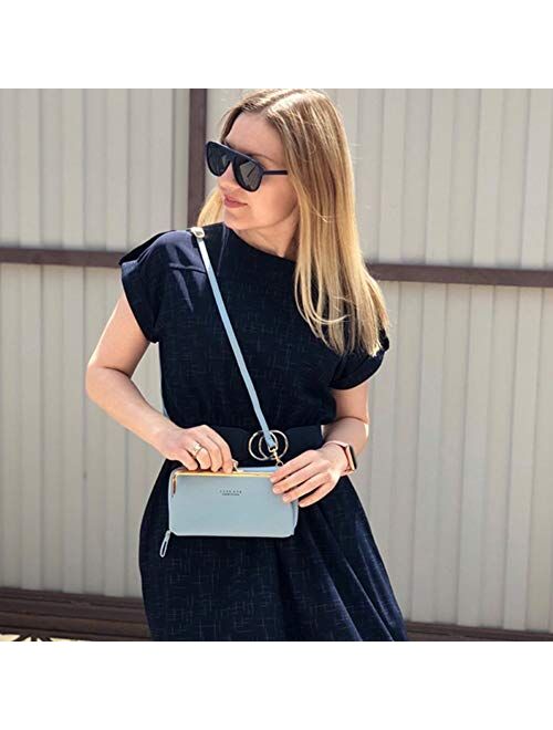 Aeeque Women Crossbody Bag Small Shoulder Bags Leather Cell Phone Purse Card Holder Wallet, Casual Ladies Handbag Clutch, 1 Long Shoulder Strap + 1 Short Hand Strap - Lig