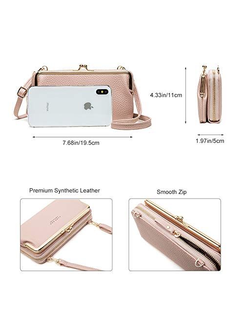 Aeeque Women Crossbody Bag Small Shoulder Bags Leather Cell Phone Purse Card Holder Wallet, Casual Ladies Handbag Clutch, 1 Long Shoulder Strap + 1 Short Hand Strap - Lig