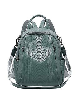 Genuine Leather Backpack for Women Fashion Convertible Backpack Purse Shoulder Bag with Crocodile Medium (S99 Teal Blue)