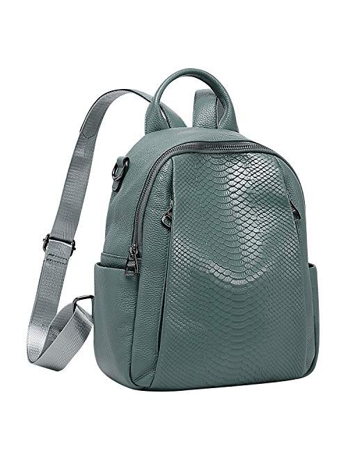 ALTOSY Genuine Leather Backpack for Women Fashion Convertible Backpack Purse Shoulder Bag with Crocodile Medium (S99 Teal Blue)