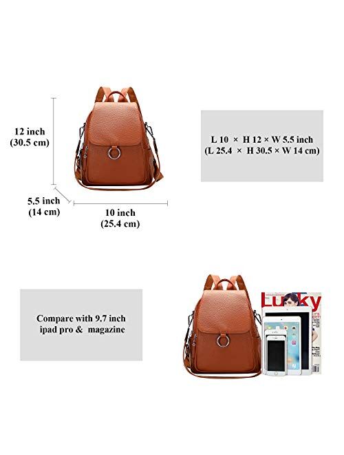 ALTOSY Women Leather Backpack Purse Fashion Convertible Ladies Shoulder Bag with Flap (S96 Wine Red)