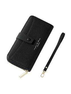 Women's Wristlet Phone Wallet, Leather Credit Card Holder Coin Purse Bag