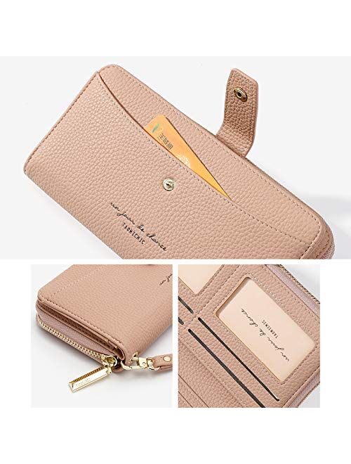 Aeeque Women's Wristlet Phone Wallet, Leather Credit Card Holder Coin Purse Bag