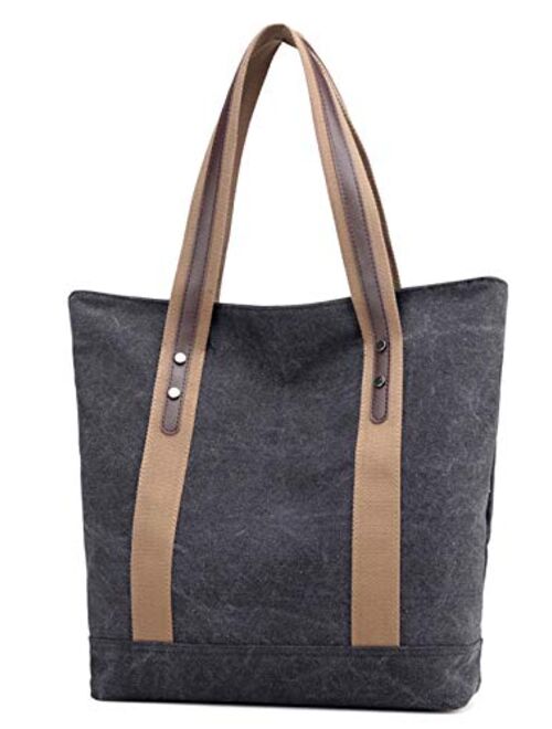 Iswee women Canvas Tote Handbags Shoulder Bag Daily Purses Top Handle Satchel Handbags Shopping Bag