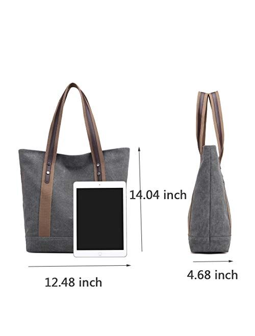 Iswee women Canvas Tote Handbags Shoulder Bag Daily Purses Top Handle Satchel Handbags Shopping Bag