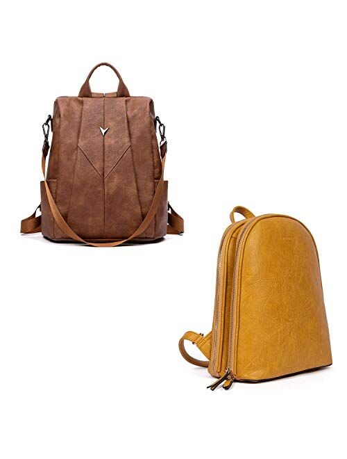 WESTBRONCO Women Brown Backpack Purse Bundle with Yellow Women Fashion Leather Backpack