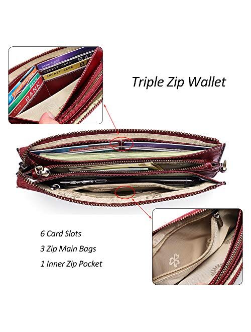 Aeeque Women Wallets RFID Blocking Genuine Leather Card Holder Purse with Strap