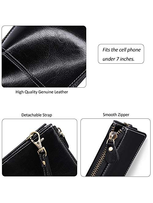Aeeque Women Wallets RFID Blocking Genuine Leather Card Holder Purse with Strap