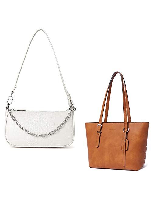 WESTBRONCO Women Classic Small Clutch Shoulder Tote HandBag bundle with brown handbags