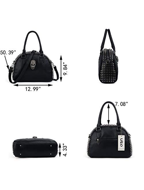 UTO Women Skull Handbag Rivet Studded PU Leather Purse Medium Shoulder Bags 754B