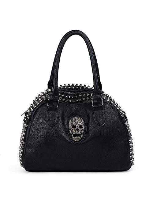 UTO Women Skull Handbag Rivet Studded PU Leather Purse Medium Shoulder Bags 754B