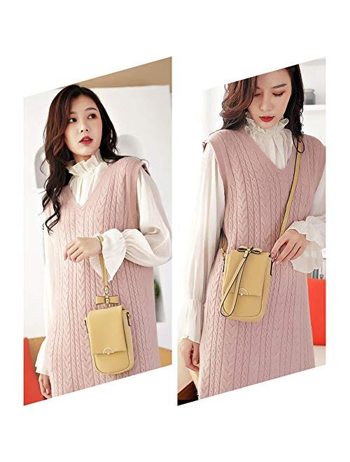 Aeeque Small Crossbody Phone Bag for Women, Leather Shoulder Bag Wristlet Wallet