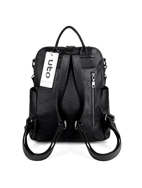 UTO Women Backpack Purse PU Washed Leather Convertible Ladies Rucksack Front Belt Pocket Shoulder Bag 508