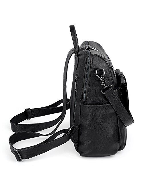 UTO Women Backpack Purse PU Washed Leather Convertible Ladies Rucksack Front Belt Pocket Shoulder Bag 508